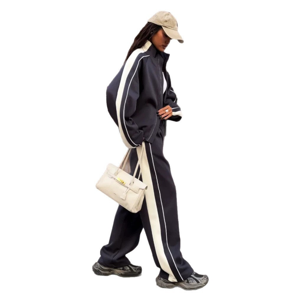 Women's oversized tracksuit with zip jacket, wide joggers, and contrast side stripes Amarae
