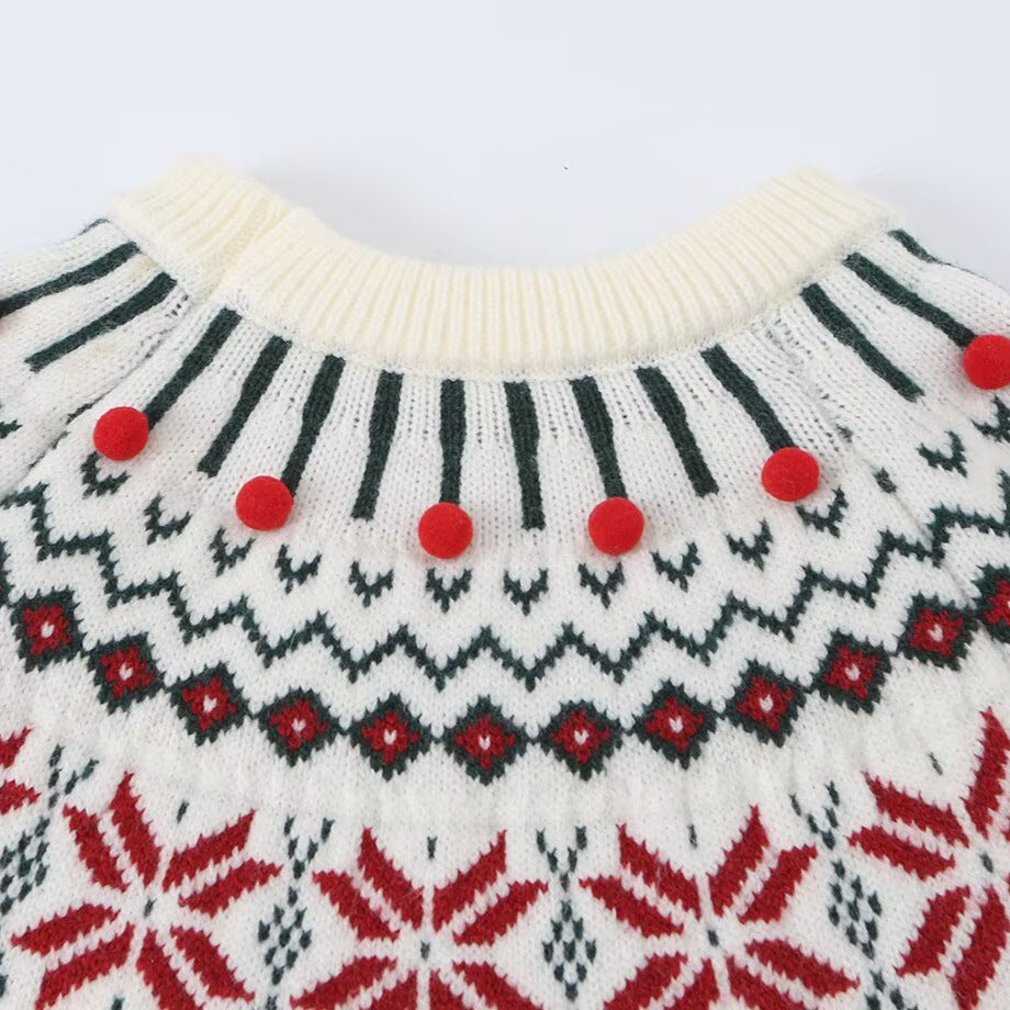 Women's knit sweater with Norwegian border and attached decorative pompons Amarae