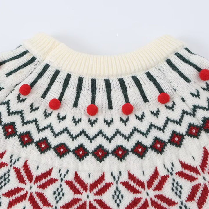 Women's knit sweater with Norwegian border and attached decorative pompons Amarae