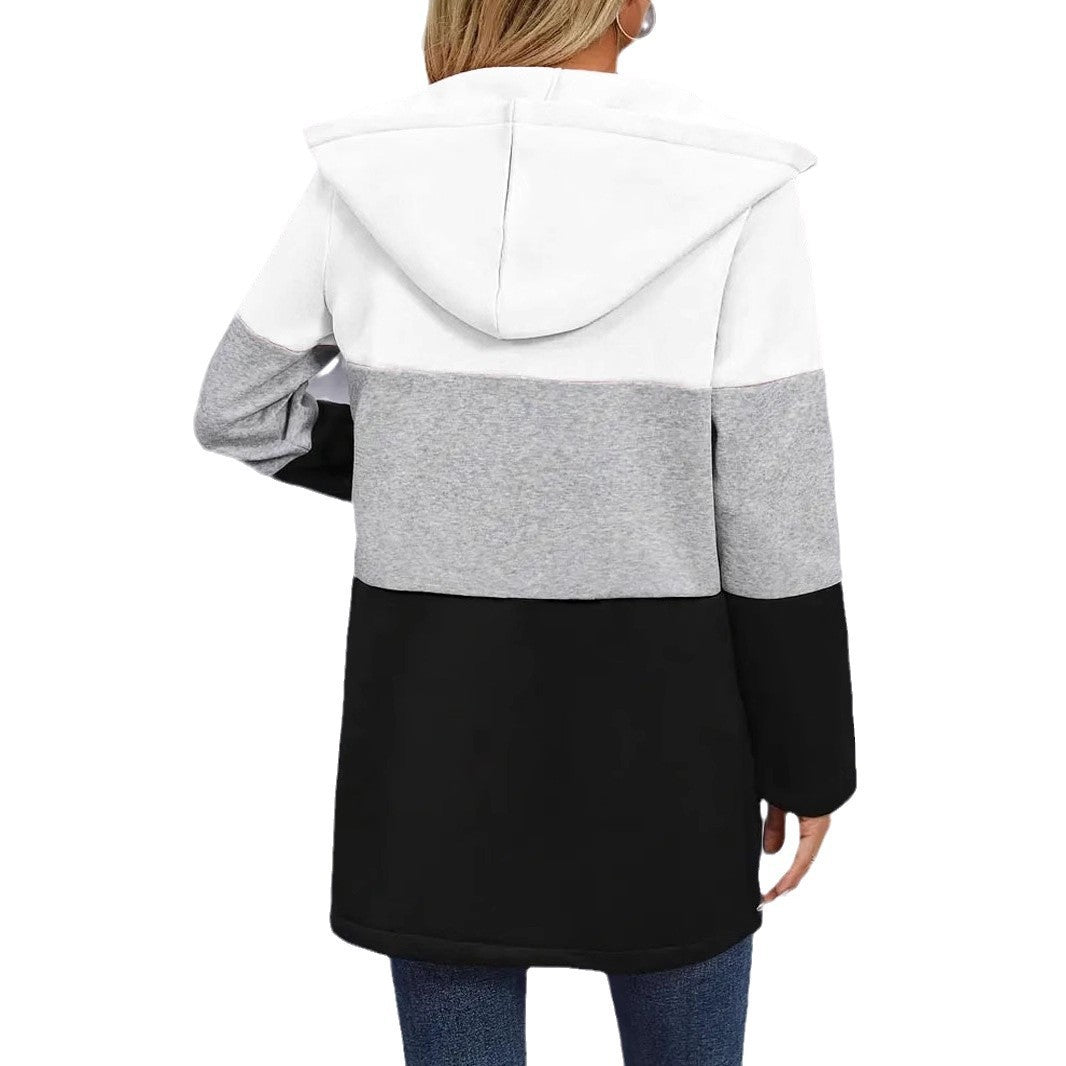 Ladies Urban Hoodie-Coat with asymmetrical zipper and contrasting color sleeves Lune London