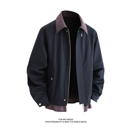 Fashionable men's transitional jacket with stylish plaid interior lining Amarae
