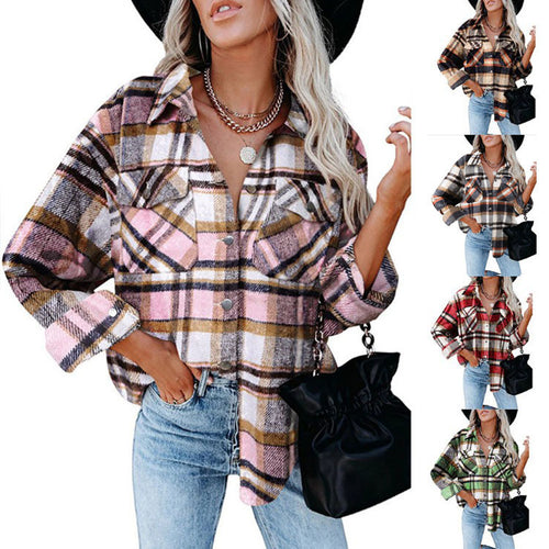 Flannel check shirt for women with practical chest pockets and relaxed fit Amarae