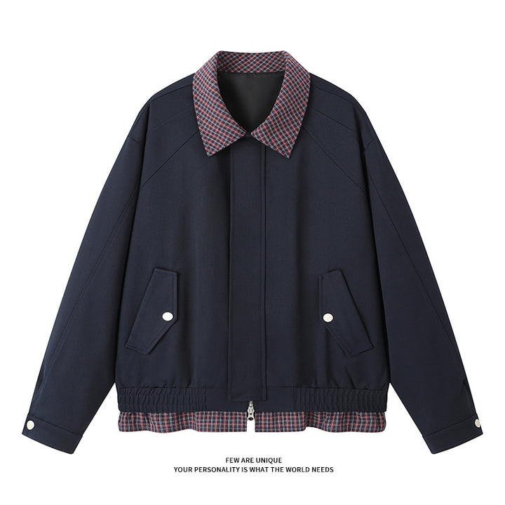 Fashionable men's transitional jacket with stylish plaid interior lining Lune London