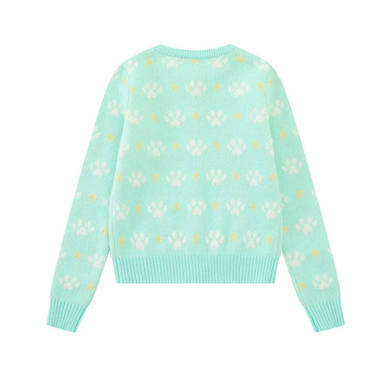 Women's cardigan with allover jacquard, round neck and button placket Amarae