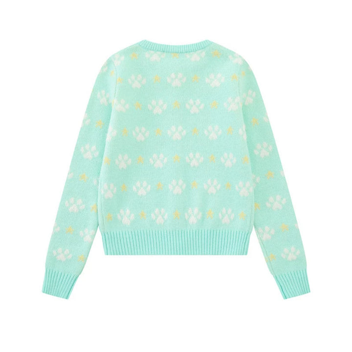 Women's cardigan with allover jacquard, round neck and button placket Amarae