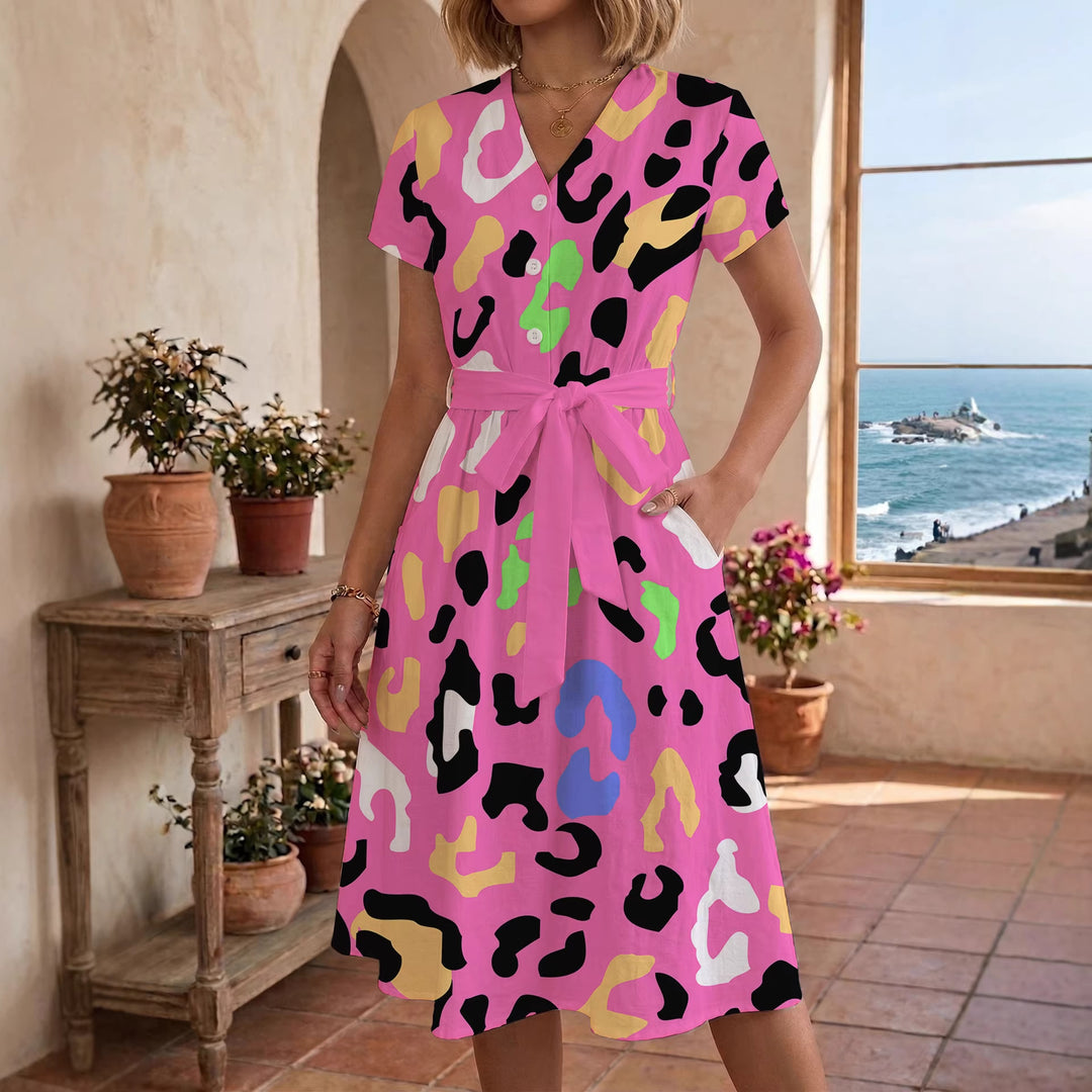 Women's casual dress with modern leopard print and adjustable belt Lune London