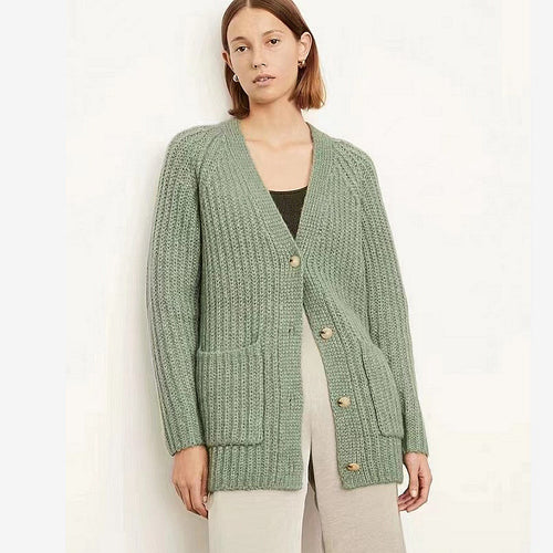 Ladies Chunky Knit Cardigan with large pockets and chic button details