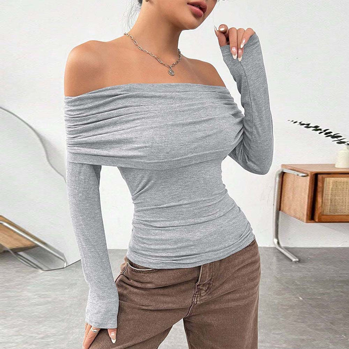 Haut femme à épaules dénudées avec drapés élégants et manches longues Chic & Stil