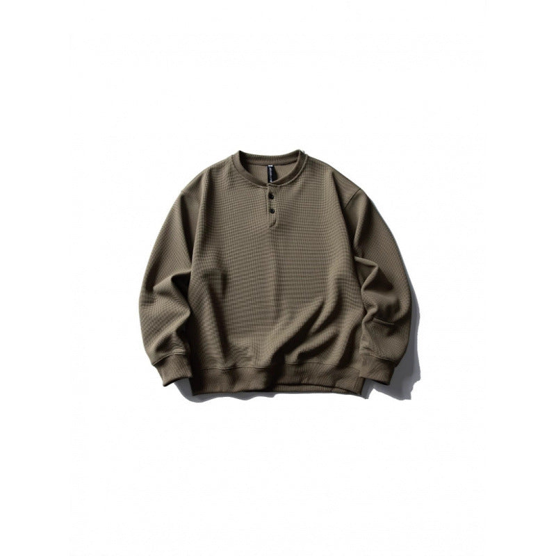 Unisex Waffle Knit Henley Sweatshirt in Oversize Cut with Button Placket Amarae
