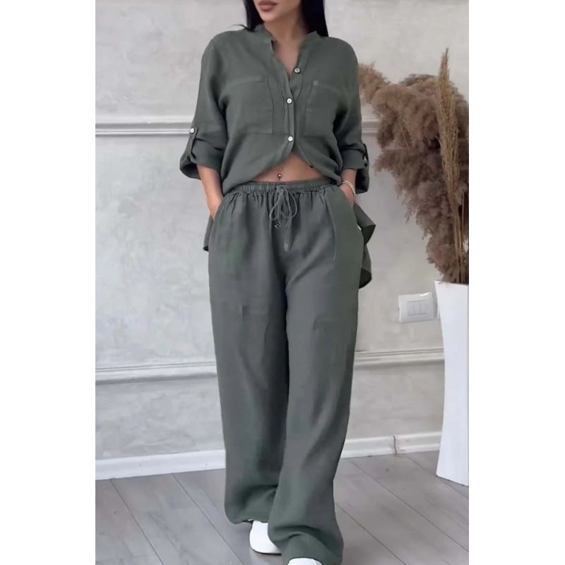 Women's Wide Linen Blend Pants with High Elastic Waistband, Drawstring and Palazzo Silhouette Amarae