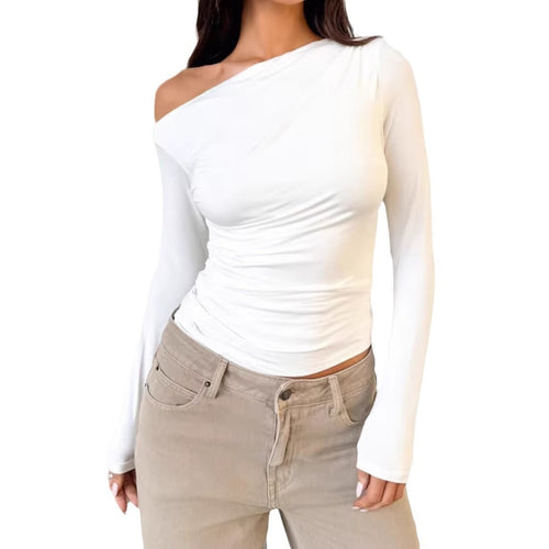 Women's Asymmetrical Long Sleeve Shirt with Elegant Cut and Figure-Flattering Design Amarae