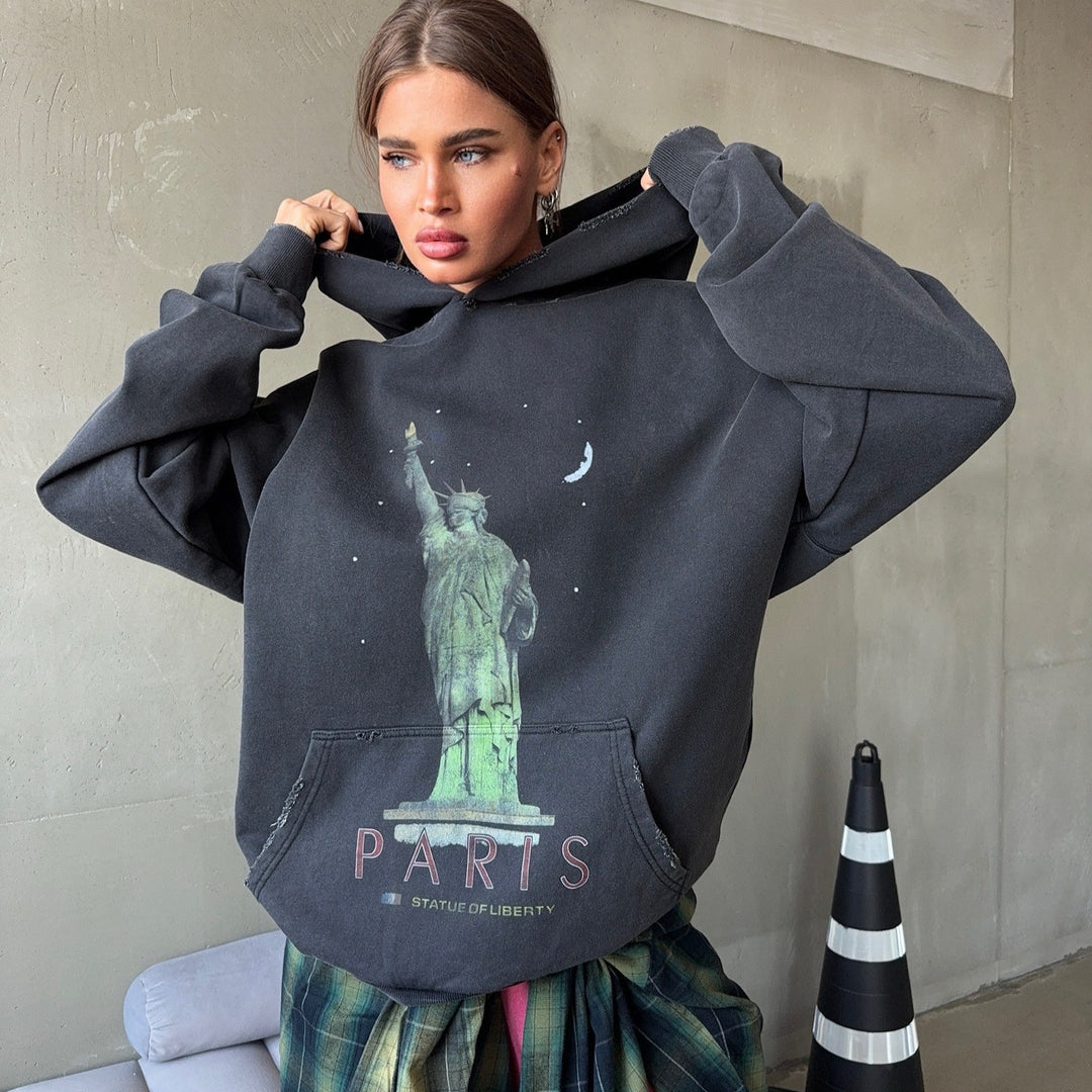 Oversized women's hoodie with artistic print Lune London