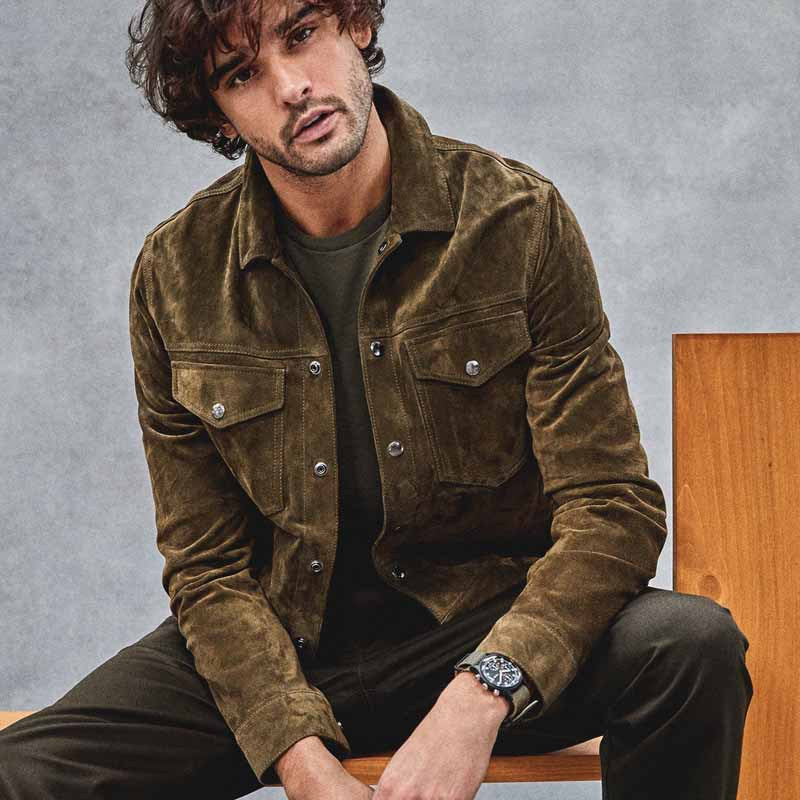 Suede leather jacket for men in a casual style with practical pockets Lune London