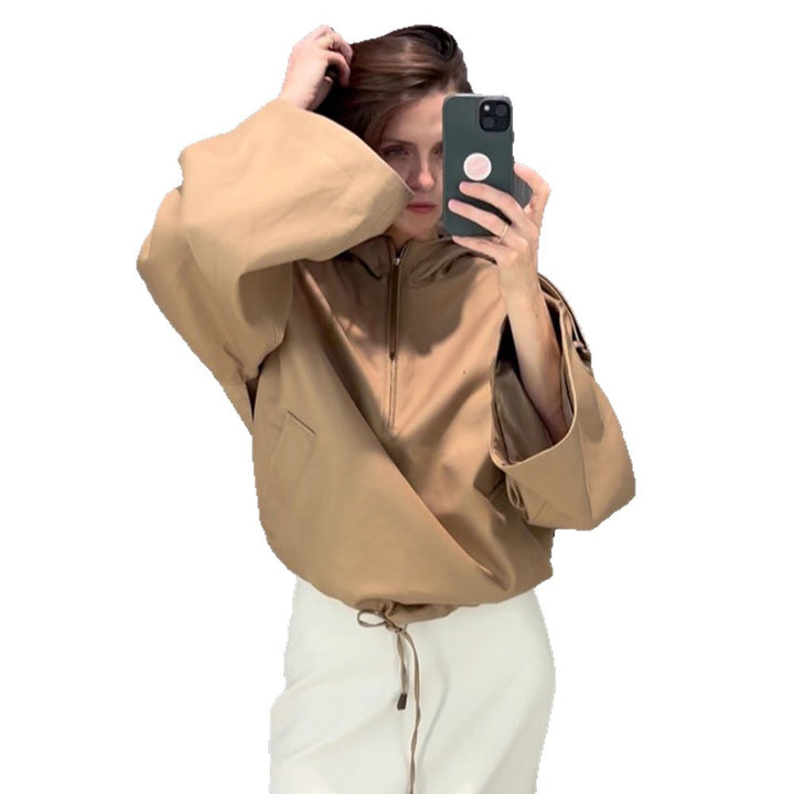 Women’s Oversized Hoodie with Half Zipper, Balloon Sleeves & Drawstring Amarae