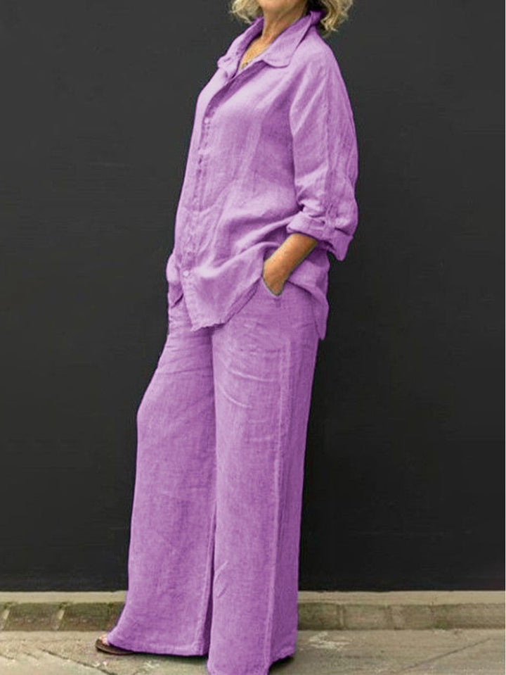 Women's Relaxed Linen Set with Oversized Shirt and Wide Palazzo Pants Amarae