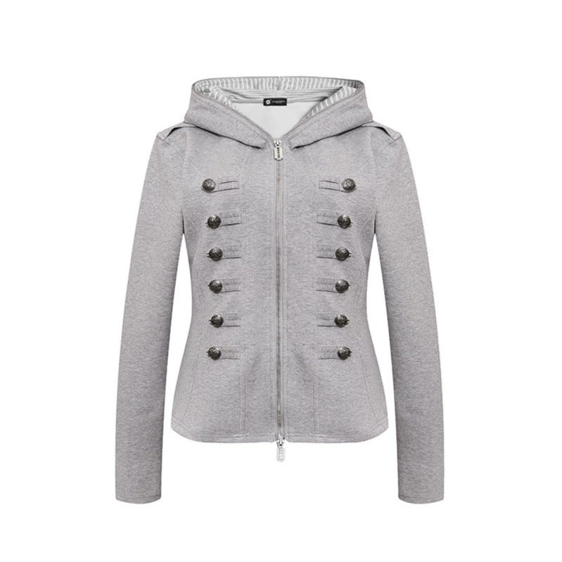Women's fitted hooded sweat jacket with decorative double row and metal buttons Amarae
