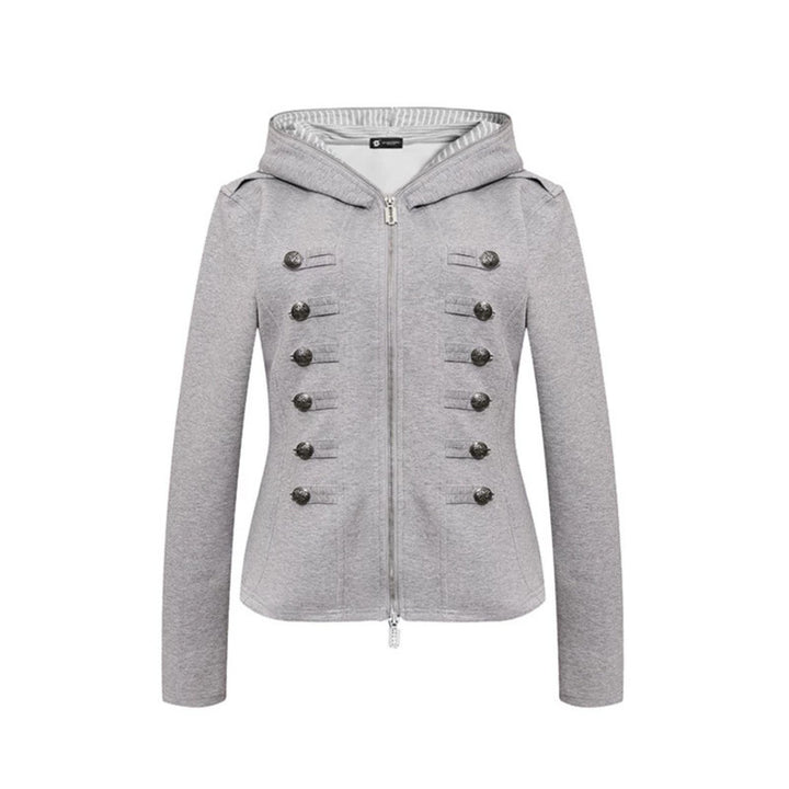 Women's fitted hooded sweat jacket with decorative double row and metal buttons Amarae