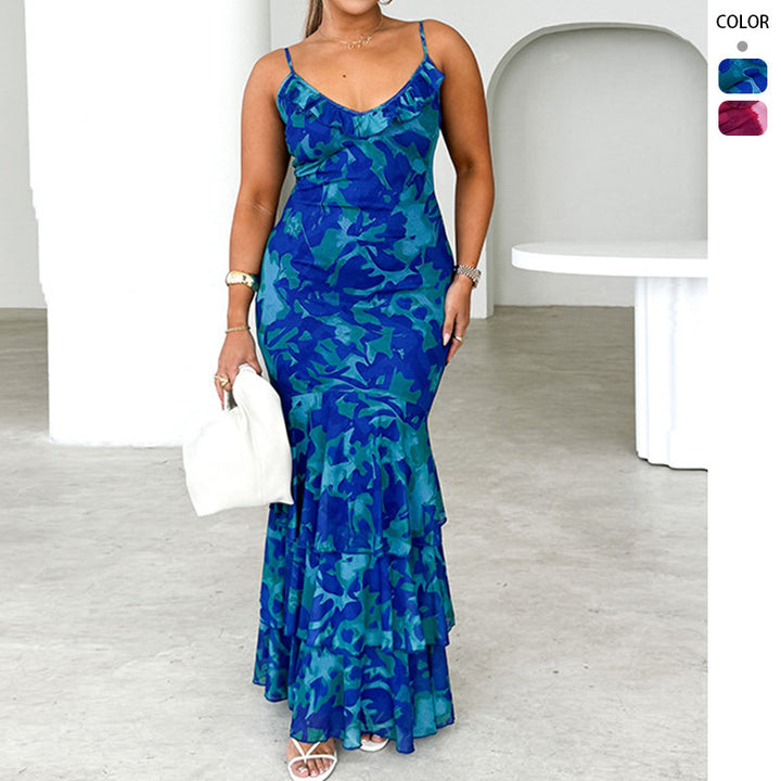 Women's body-hugging maxi dress with ruffle details and spaghetti straps Lune London