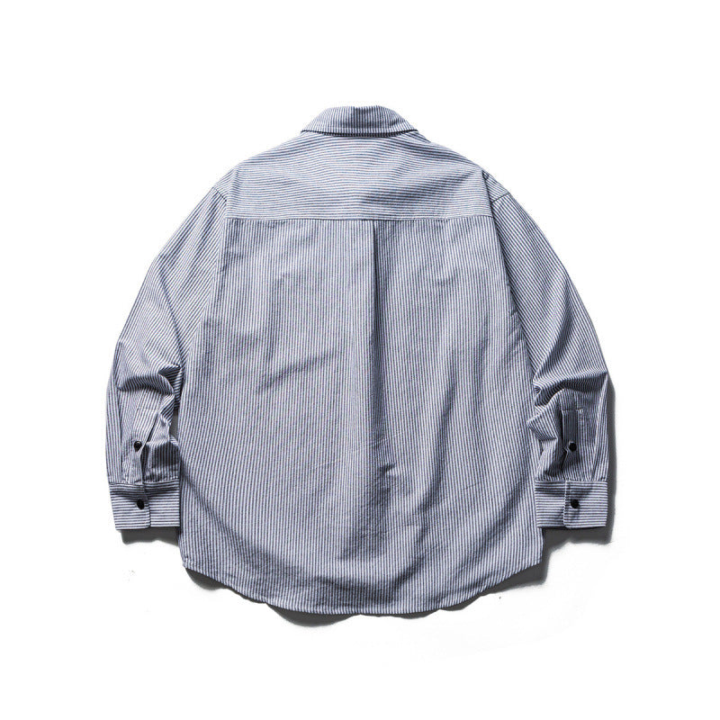 Men's Oversized Shirt in Worker Style with Pinstripes and Chest Pockets Amarae