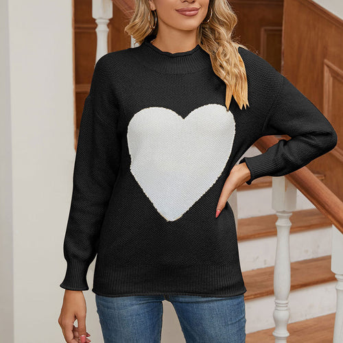 Pull à la mode pour femmes avec imprimé cœur Chic & Stil