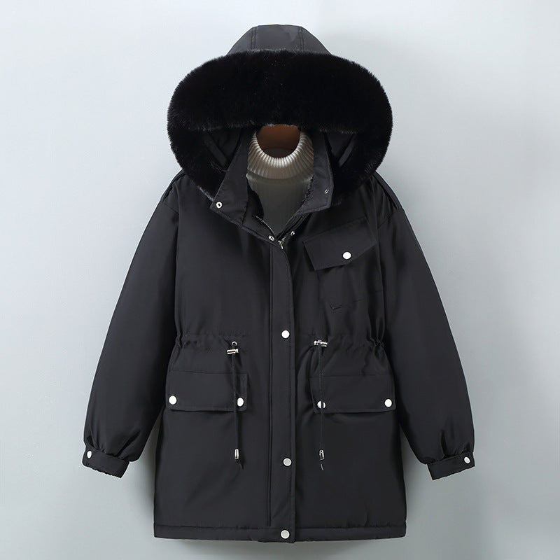 Ladies Insulated Winter Jacket with Removable Faux Fur Collar and Large Pockets Lune London