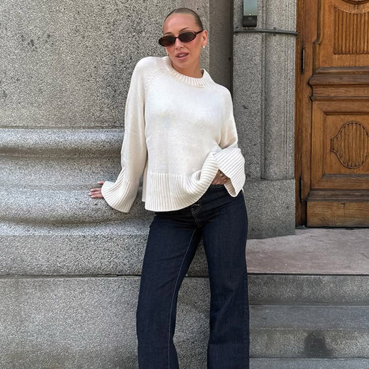 Women's oversized knit sweater with wide ribbed hem and trumpet sleeves Amarae