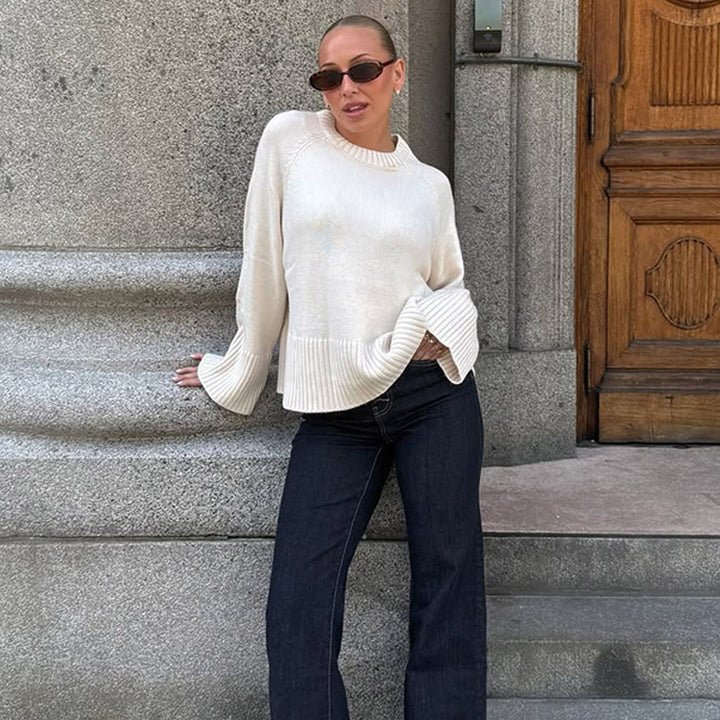 Women's oversized knit sweater with wide ribbed hem and trumpet sleeves Amarae
