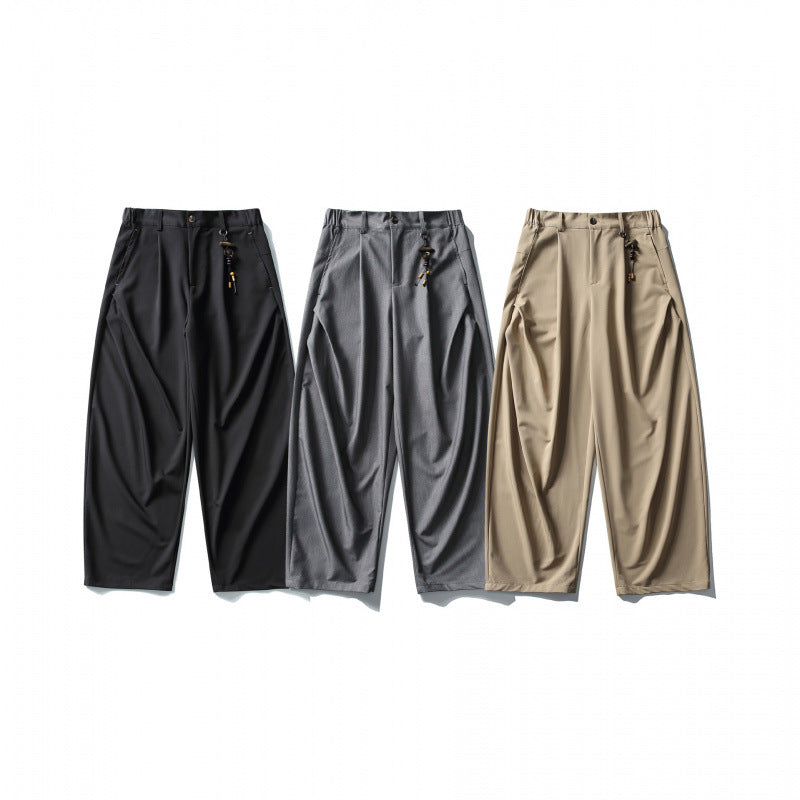 Men's Wide Pleated Culotte Pants with Low Crotch Amarae