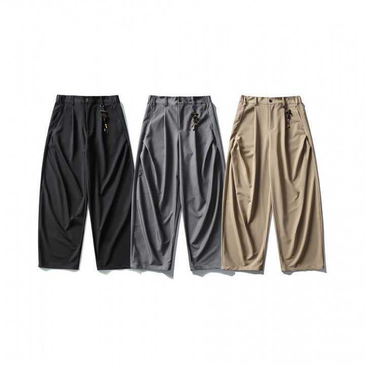 Men's Wide Pleated Culotte Pants with Low Crotch Amarae