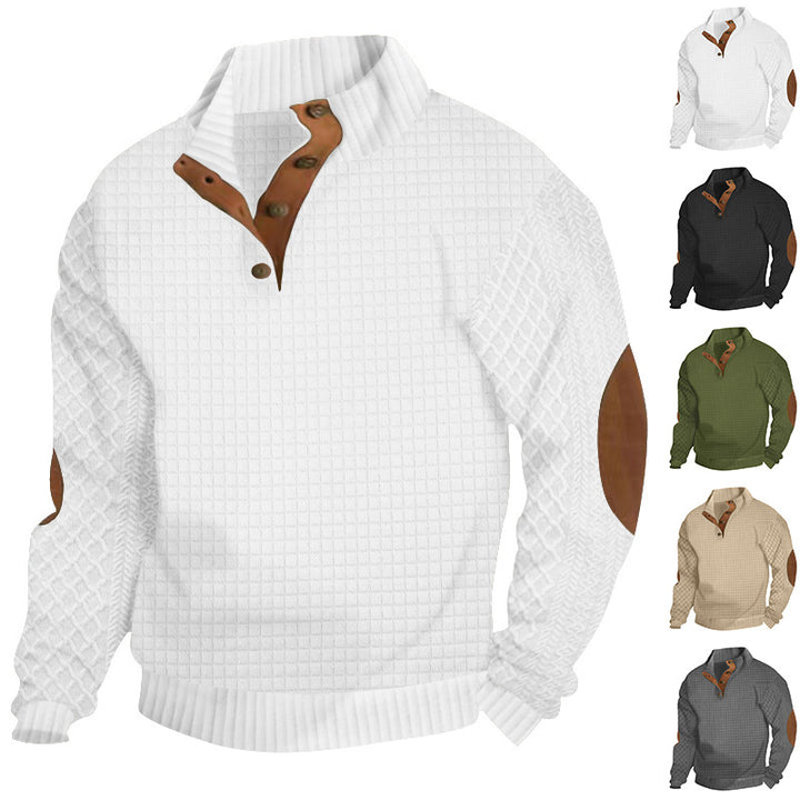Elegant sweater for men with textured channel pattern and contrasting elbow patches Lune London