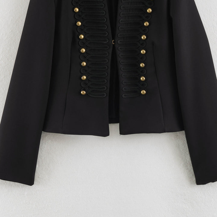 Women's Short Blazer in Marshal Look with Cord Ornament and Brass Buttons Amarae