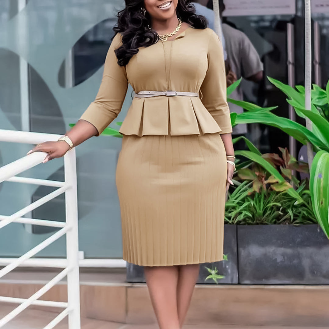 Elegant peplum dress for women with integrated waist belt and structured skirt Lune London