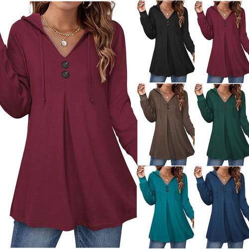 Hooded tunic for women with button detail and asymmetrical cut Amarae