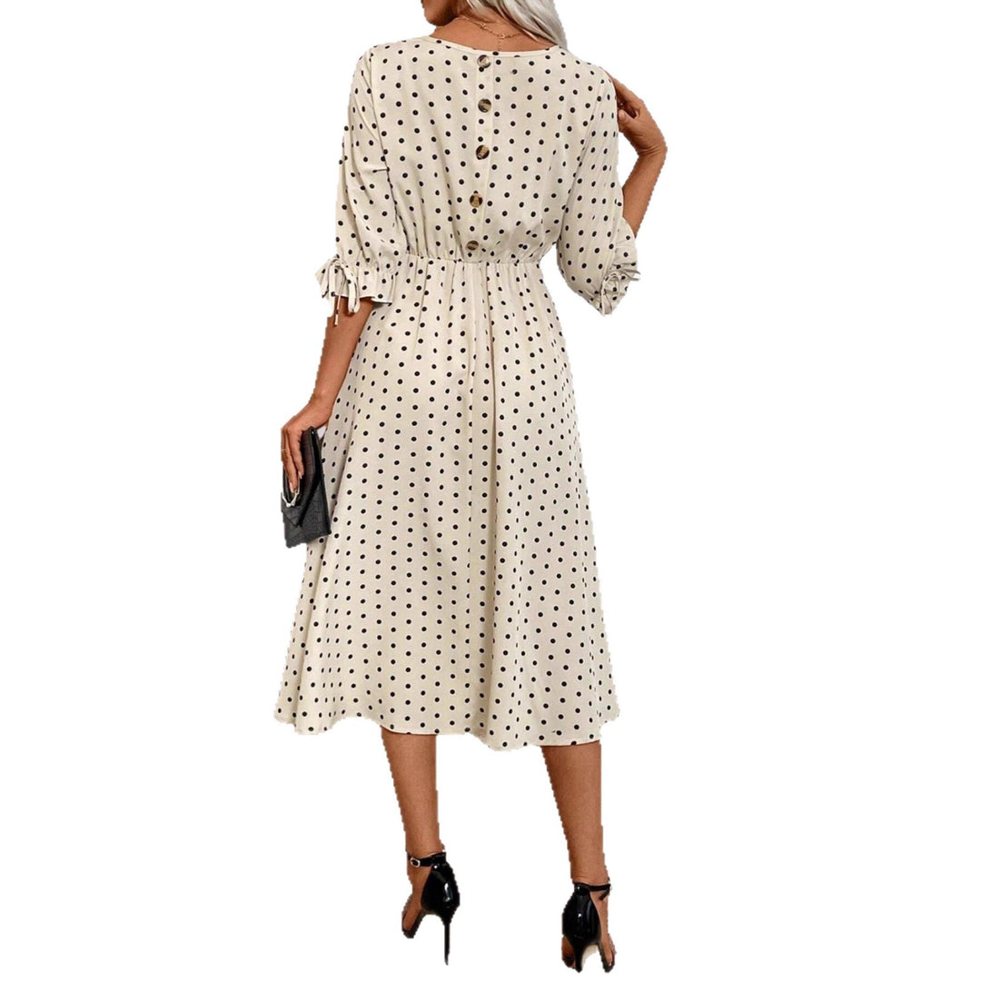Lune London puff sleeve midi dress with an elastic waist