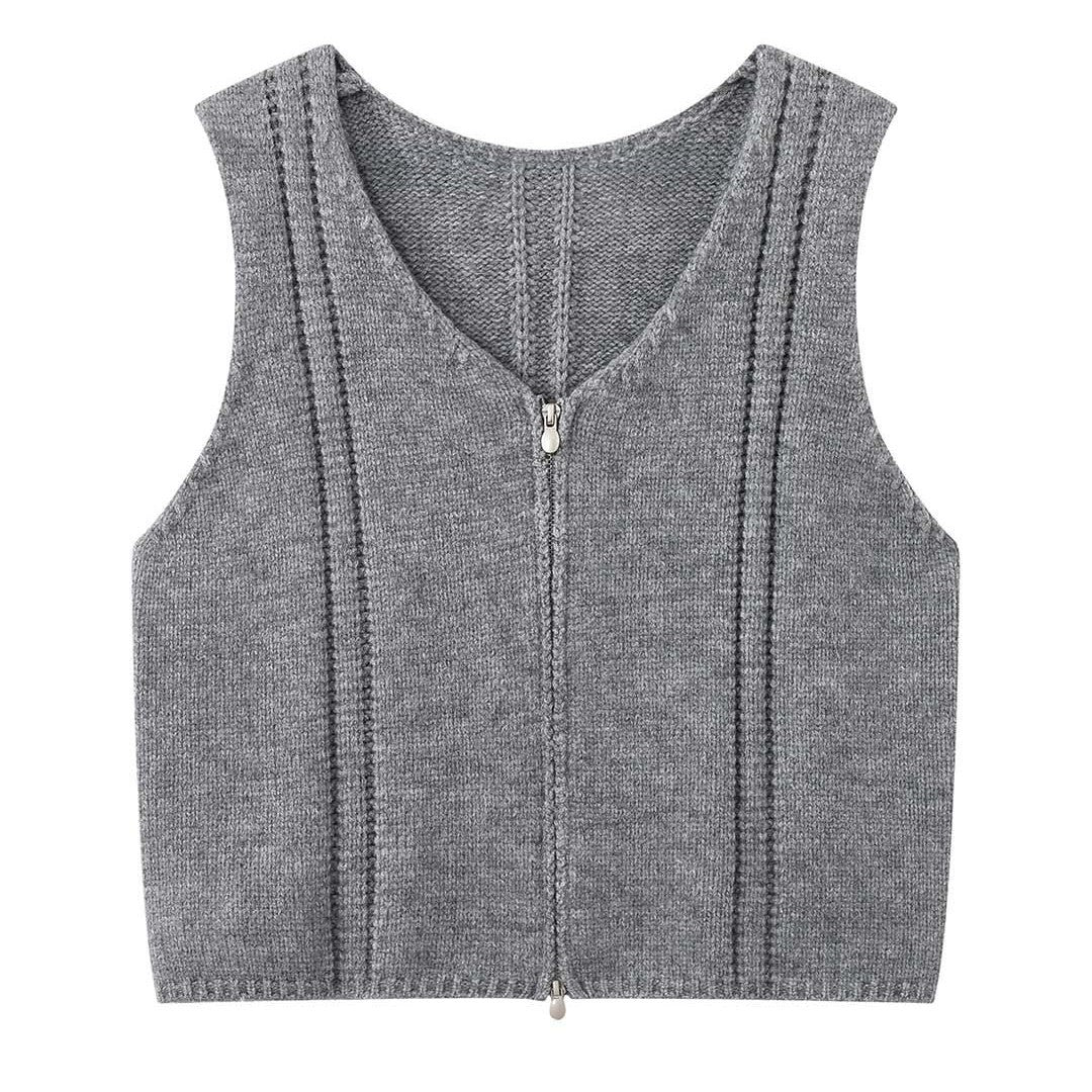 Ladies Ribbed Knit Vest with Front Zipper and Insert Pockets Amarae