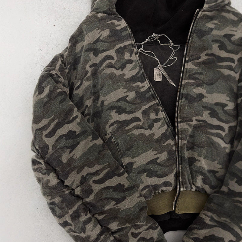 Veste bomber camouflage décontractée pour femmes avec col montant et fermeture éclair Chic & Stil