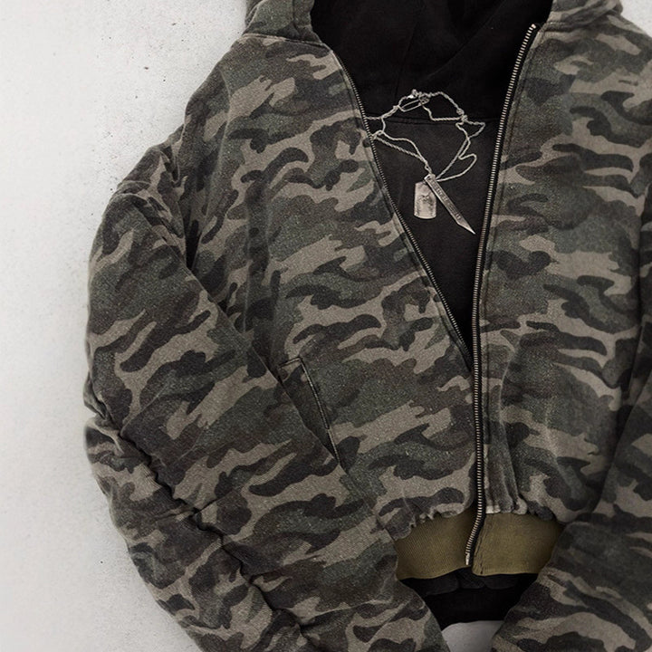 Veste bomber camouflage décontractée pour femmes avec col montant et fermeture éclair Chic & Stil