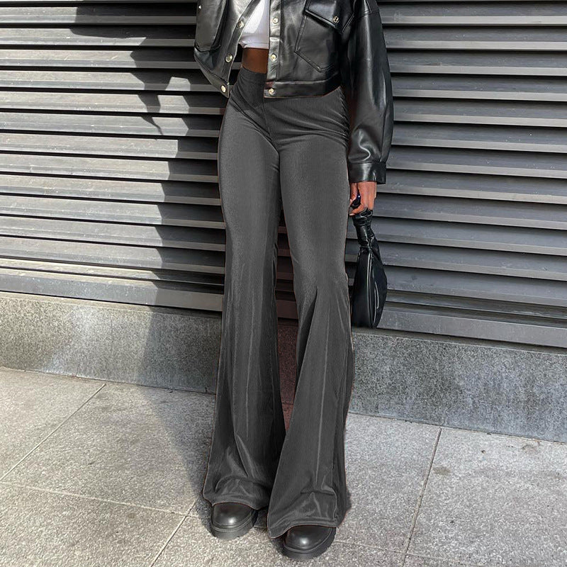 Elegant Women's Elephant Leg Pants With High Waist And Smooth Chic Material