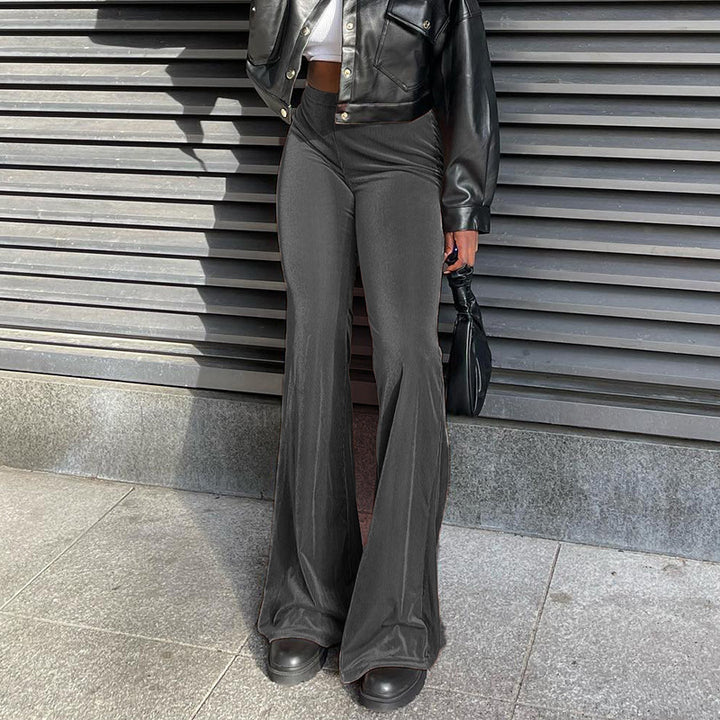 Elegant Women's Elephant Leg Pants With High Waist And Smooth Chic Material