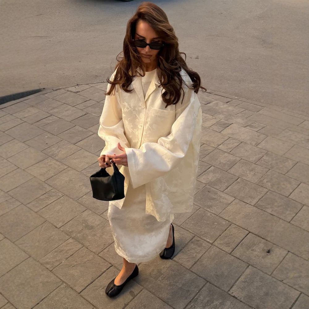 Women's Oversized Silk Look Blouson Coat with Wide Lapels and Boxy Silhouette Amarae