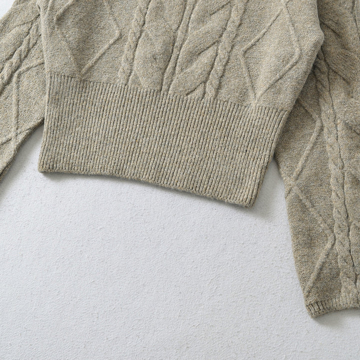 Women's Short Cable Knit Sweater with Fitted Ribbed Cuffs Amarae