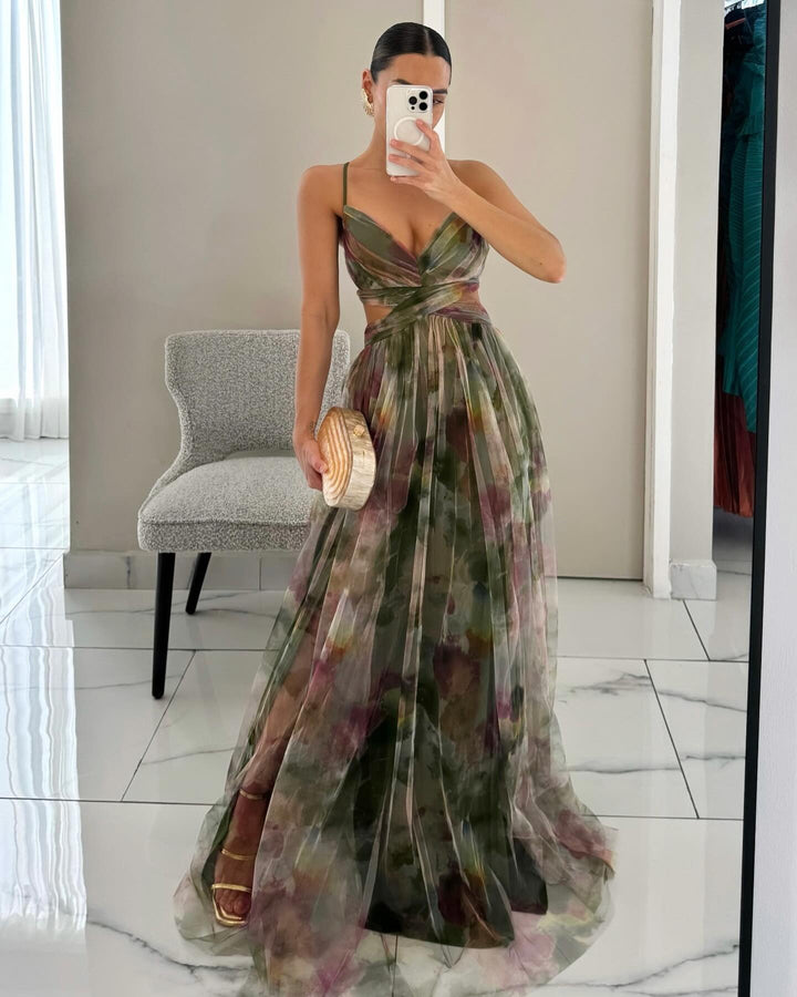 Lune London Floral Chiffon Evening Dress for Women