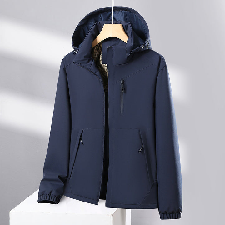 Men's softshell all-weather jacket with waterproof membrane, adjustable hood, and concealed zippers Amarae