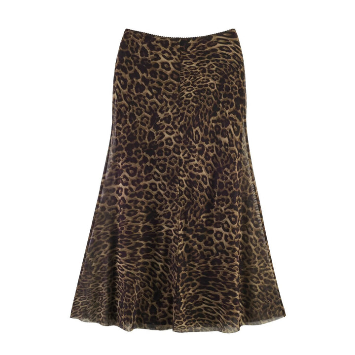 Ladies midi skirt with leopard print and flared chiffon layer Amarae