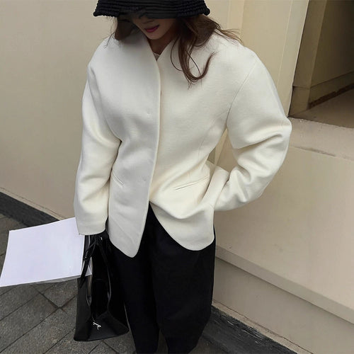 Women's Tailored Collarless Wool Blend Short Coat with Clear Silhouette Amarae