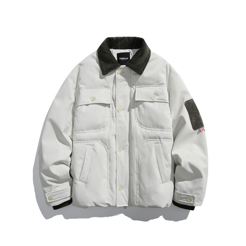 Unisex Padded Overshirt Jacket in Boxy Cut with Cord Collar and Flap Pockets Amarae