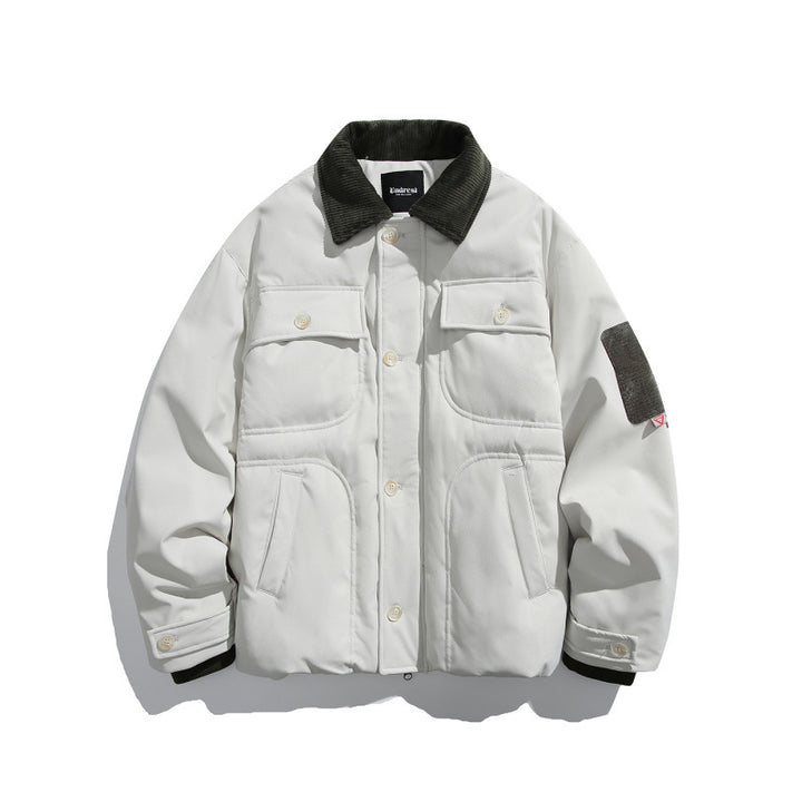 Unisex Padded Overshirt Jacket in Boxy Cut with Cord Collar and Flap Pockets Amarae