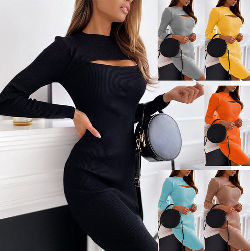 Knitted dress for women with side slit and trendy cutouts Wirbel Amarae