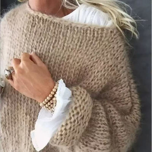 Casual chunky knit sweater for women with lace stitches and drop shoulders Amarae