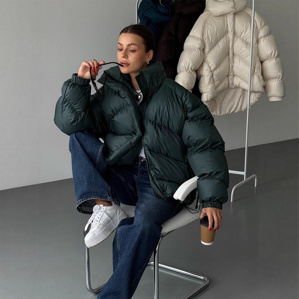 Ladies short puffer jacket with thermal filling, oversized hood & concealed two-way zipper Amarae